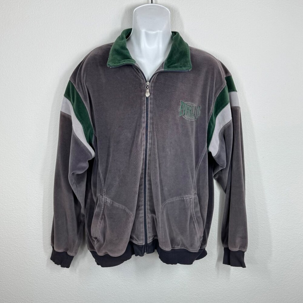 Everlast Vintage Men’s Velour Track Jacket Size L Full Zip Gray Green Streetwear